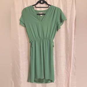 H&M Ruffled Sleeve Side Tie Green Dress - Small